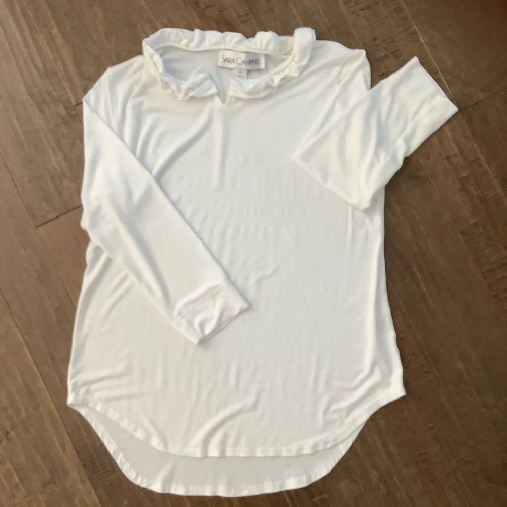 Sara Campbell White Ruffle NeckTunic  Top, XS